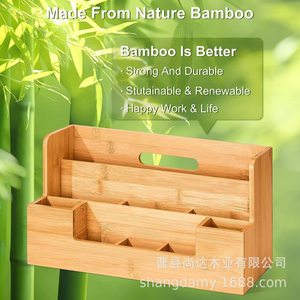 Bamboo desktop storage rack for home, bedroom, makeup brush and hair clip organization, office <b>file</b> storage rack - Product Image 3