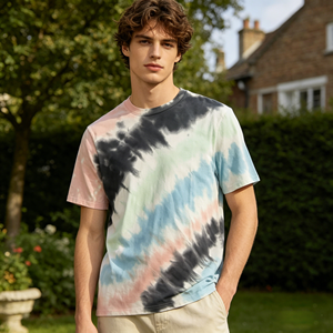 T-shirt da uomo di tendenza in 100% cotone, stile casual, ad asciugatura rapida, antipiega, con motivo tie-dye o tinta unita - Offerta <span class=keywords><strong>online</strong></span> - Product Image 2
