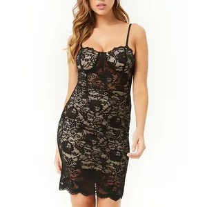 Sexy Black Lace Dress Sling Bandage 2023 See Through Mini Tight Sling Casual Short Skirt Dress