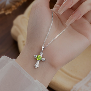 Collier en argent S925 brossé à la française pour femmes, avec pendentif en pierres précieuses de couleur topaze améthyste, bijoux en pierres naturelles - Product Image 3