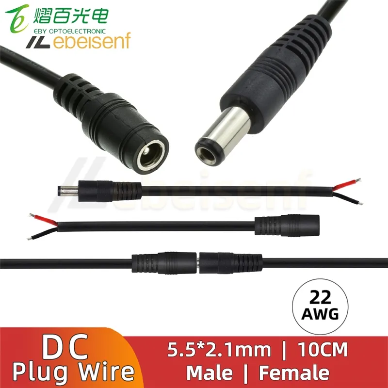 5/10 Pcs 5.5x2.1 Plug DC Male or Female 10CM Cable Wire Connector DC5521 For 3528 5050 LED Strip Light CCTV Security Camera DVR