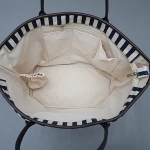 Custom Striped Nylon Tote Bag Canvas Shopper with PU <b>Handles</b> OEM <b>Handbag</b> OEM ODM for Stylish Wholesale Customization Service - Product Image 6