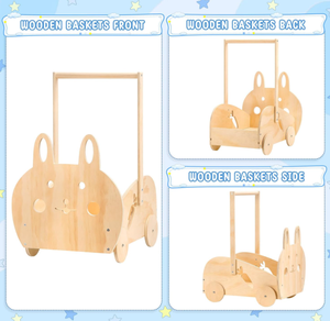 Cesta de Almacenamiento de Madera con Diseño de Conejo Neutral Personalizado para Baby Shower, Cesta de Regalo para Ropa de Bebé Recién Nacido con Ruedas - Product Image 5
