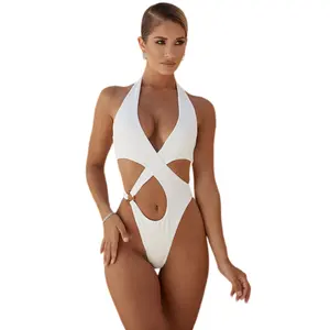 New quality bikini swimsuit E sexy solid color hollow one-piece swimsuit for women