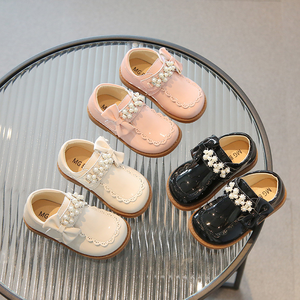 Girls' Leather <b>Shoes</b> Autumn New Fashion Pearl Leather <b>Shoes</b> Bow Princess Children's Water Single Flat <b>Shoes</b> - Product Image 1