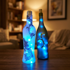 Lampe LED en verre artisanal bleu, style bouteille de crucible, effet ciel étoilé, Chien Keng, fabriqué à Taïwan, 80x80x325mm, Artisanat - Product Image 3
