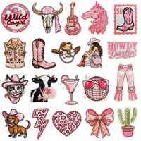 Lot en gros, Offre Spéciale, Prix de Gros : Patchs thermocollants brodés mignons à motif Cowboy Western rose pâle pour DIY