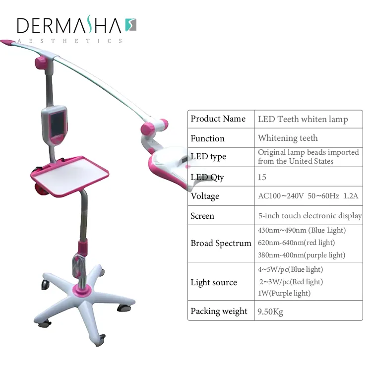 Professionele 5 Inch Touchscreen Mobiele Tandheelkundige Led Tanden Whitening Licht Lampversneller