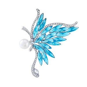 Weiman Legierung Kristallglas Schmetterlingsbrosche Zirkon Perle Farbverlauf Plattiert Nummern-Anstecknadel Modeschmuck für Hochzeit Party Verlobung - Product Image 1