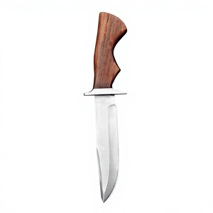 Couteaux Bowie portables multifonctionnels de survie et d'autodéfense, à lame pointue, en acier Damas, pour l'extérieur et le bricolage, haute dureté, avec manche en bois - Product Image 1