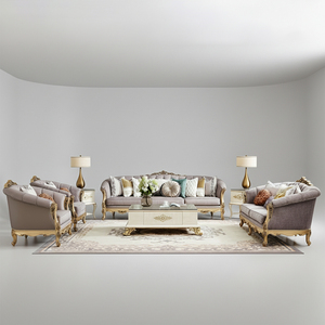 Ensemble de canapés en <span class=keywords><strong>tissu</strong></span> de style français, meubles de salon élégants et luxueux avec cadre en bois sculpté doré, décoration intérieure, canapé classique - Product Image 1