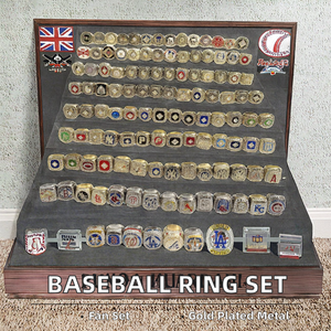 1903-2024 Men's Platinum Plated Alloy Heart Shape Baseball Championship <b>Ring</b> Set <b>Crystal</b> Claw Setting Inlay 120 Count Fan - Product Image 2