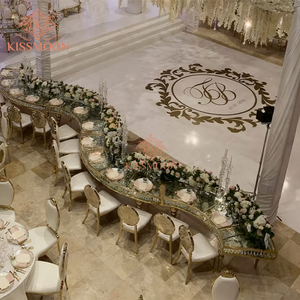 Tavolo da Matrimonio Moderno di Lusso con Struttura in Acciaio Inox Dorato e Piano in Vetro Temperato con Cristalli - Product Image 2