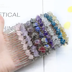 Italian Witch Festival Raw Stone Wire Wrap Hair Comb Hand Made Hair Accessories Wedding Natural Quartz Stone Hair Comb Pins Clip