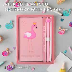 Diario con Copertina in Carta A6 con Fenicottero 3D Rosa, Quaderno Carino <span class=keywords><strong>per</strong></span> Ragazze, Set di Cancelleria Scolastica con Penna, Regalo <span class=keywords><strong>per</strong></span> Studenti - Product Image 2