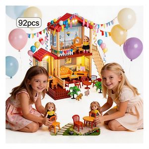 Maison de poupée en plastique pour enfants avec meubles et accessoires, ensemble cadeau de villa de jeu d'imitation - Product Image 5