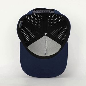Custom 5 Panel Embroidery Logo <b>Navy</b> <b>Blue</b> Unisex Hip Hop Adjustable Snapbacks <b>Hat</b> Waterproof Laser Cut Hole Perforated Flat Cap - Product Image 6