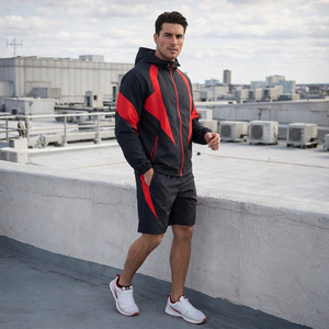 Custom Logo Streetwear Breathable <b>Men's</b> Nylon Zip up <b>Jacket</b> and Shorts Sets Two Piece Windbreaker Tracksuit Set <b>Men</b> - Product Image 1