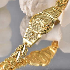 Ensemble de bracelets chaîne et maillons pour femme en alliage de cuivre plaqué or 18 carats avec zircon et motif religieux Guadalupe Jésus, idéal pour un anniversaire - Product Image 4