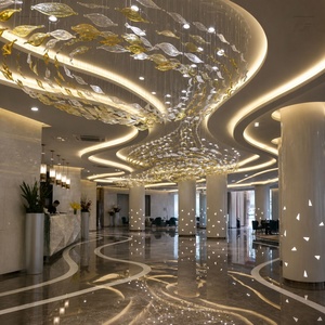 Lámpara Colgante <span class=keywords><strong>de</strong></span> Cristal Moderna para Hotel, Diseño Personalizado con Plumas, Lámpara Colgante <span class=keywords><strong>de</strong></span> Cristal para Vestíbulo <span class=keywords><strong>de</strong></span> Hotel, Iluminación LED para Escaleras - Product Image 2