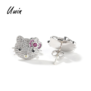 UWIN 2025 Sanrio CZ HK <span class=keywords><strong>Cat</strong></span> серьги с кошачьим лицом серьги-гвоздики милые Мультяшные украшения - Product Image 1