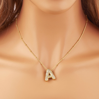 Collar de mujer con colgante de circonita inicial de metal personalizado, diseño simple, venta al por mayor, amuleto judío, para uso diario