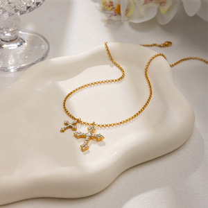 สร้อยคอรูปกากบาท ชุบทอง 18K สแตนเลสสตีล 316 ประดับเพชรทรงกลมเจียระไนแบบเหลี่ยม ดีไซน์เรขาคณิต เหมาะสำหรับใส่ทุกวัน เครื่องประดับสำหรับผู้หญิง - Product Image 4