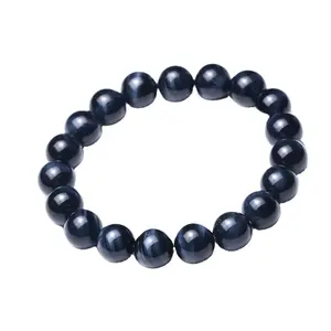 Unisex Natural AAA Blue Tiger Eye Handmade Gem Semi-Precious Gemstone Round Beads Stretch Bracelet