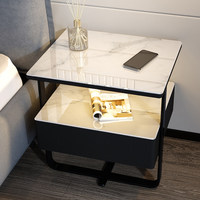 Table de chevet moderne en verre marbré, table de nuit de luxe avec cadre métallique, tiroir de rangement, armoire latérale pour canapé, pour chambre à coucher