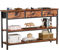 Étagère de présentation rustique marron 47 pouces à 3 niveaux avec base métallique écologique, table console avec 3 tiroirs de rangement pour salon, entrée, chambre, maison