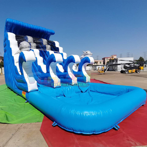 สไลเดอร์น้ำเป่าลมรูปโลมาแบบสองเลนสีฟ้าสำหรับใช้งานเชิงพาณิชย์ พร้อมสระน้ำกระเซ็น - Product Image 2