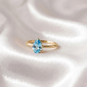 Anillo de topacio azul cielo natural con corte de pera, chapado en oro, chapado en plata, hermoso anillo de eternidad vermeil, anillo de plata de ley 925 - Product Image 2