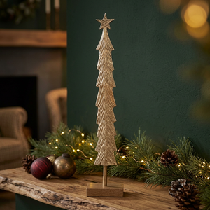 Elegant Gold Christmas <b>Tree</b> Tabletop Decor with <b>Star</b> Wooden Base Festive Holiday Home Decoration - Product Image 2