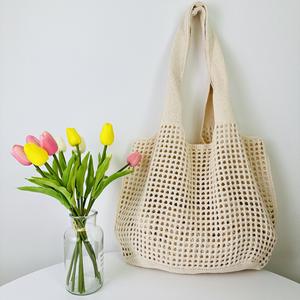 2023 New Arrival Cor sólida japonês e coreano Tote Bag malha para as Mulheres Tecido Poliéster Forro Aberto Fechamento - Product Image 1