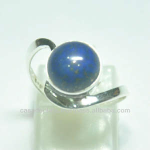 CASA DE PLATA Bague en argent sterling 925 à la mode pour hommes et femmes avec pierre précieuse Lapis Lazuli pour cadeau de fête de fiançailles de mariage - Product Image 1
