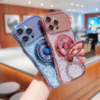 Coque de téléphone léopard électroplaquée à bords ondulés avec support Fidget Spinner pour iPhone 18 Pro Max 17PM 16 15 Plus 14 11 – Vente en gros