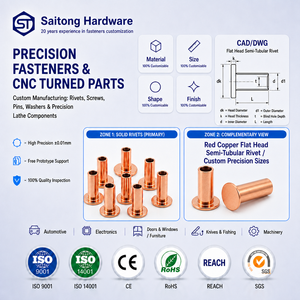 Remaches Semitubulares de Cobre Rojo, Cabeza Plana, Estándar ISO, Marca Saitong, Tamaños Personalizados 3mm 4mm 5mm para Herrajes de Cinturones y Artesanía en Cuero - Product Image 1