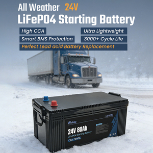 แบตเตอรี่สตาร์ทเตอร์ LiFePO4 24V 80Ah: ป้องกันการชาร์จเกิน, รองรับการใช้งานแบบ Deep Cycle มากกว่า 3000 รอบ, รองรับกระแสสตาร์ทสูงกว่า 1000 CCA, ป้องกันการสั่นสะเทือนสำหรับรถบรรทุกหนัก - Product Image 2