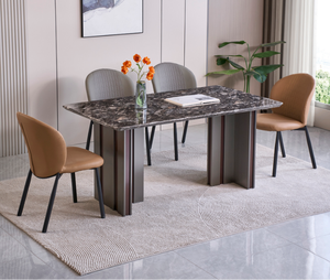 Ensemble de table à manger rectangulaire moderne en marbre avec pieds en métal, capacité de 4 personnes, meubles pour la maison - Product Image 1