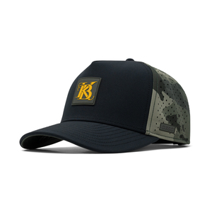 Casquette de baseball imprimée camouflage bicolore du fabricant <span class=keywords><strong>ML</strong></span> avec trous découpés au laser et logo d'étiquette adhésive personnalisé - Product Image 2