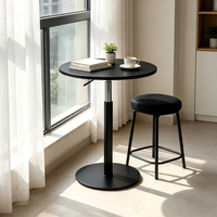 Table de bar moderne minimaliste en bois avec réglage de la hauteur, base en métal noir mat, idéale pour pub, café, maison, îlot de cuisine