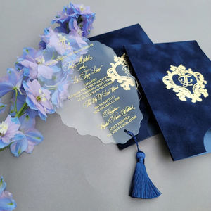 <span class=keywords><strong>Enveloppe</strong></span> de velours bleu royal de luxe personnalisée en acrylique transparent Ensemble d'invitations de mariage élégantes au design personnalisé - Product Image 2