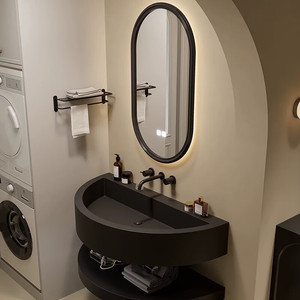 Mueble de baño minimalista con arco semicircular, lavabo doble de doble capa, lavabo para apartamento pequeño - Product Image 4