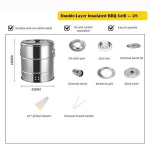Barbecue au charbon de bois sans fumée haute température avec 28 brochettes, un barbecue professionnel en acier inoxydable pour le camping et l'extérieur - Product Image 6