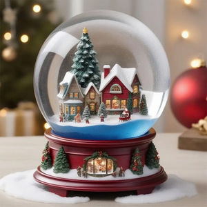 Adorno de árbol de Navidad respetuoso con el medio ambiente personalizado, caja de música de bola de cristal giratoria automática con escena de nieve hecha de resina - Product Image 1