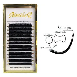 Flat Eyelashes Extensions Volume Natural Single Classic 0.15 0.20 Mm Mixed C D Curl Ellipse Cashmere Matte Black Flat Lash