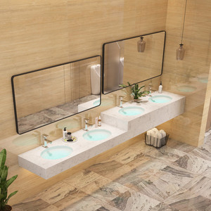 Customized Dự Án Fossil Marble Double Sink Phòng Tắm Vanities Để Sử Dụng Công Cộng - Product Image 1