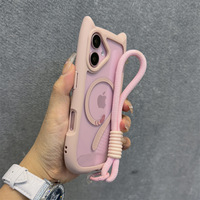 Coque de téléphone portable iPhone 17 Pro avec oreilles de chat, magnétique, en PC transparent, avec cordon et design anti-chute