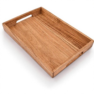 Bandeja de Madera para Servicio a la Habitación con Asas Integradas, Borde Profundo y Elevado, Grano Natural, para Servir Comida, Café y Té - Product Image 1
