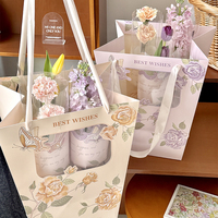 Sac d'emballage en papier pour bouquet de roses individuelles pour la Saint-Valentin, sac à main en kraft pour fleurs avec boîte papillon pour emballage cadeau